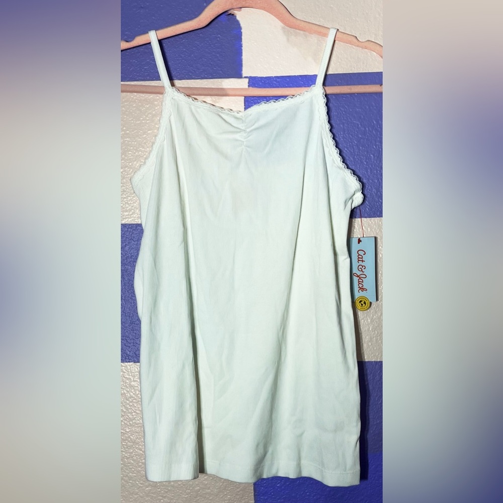 NWT Cat & Jack 2-PACK Long Ribbed Tank Ruched Top w Lace Trim in White - Sz XXL